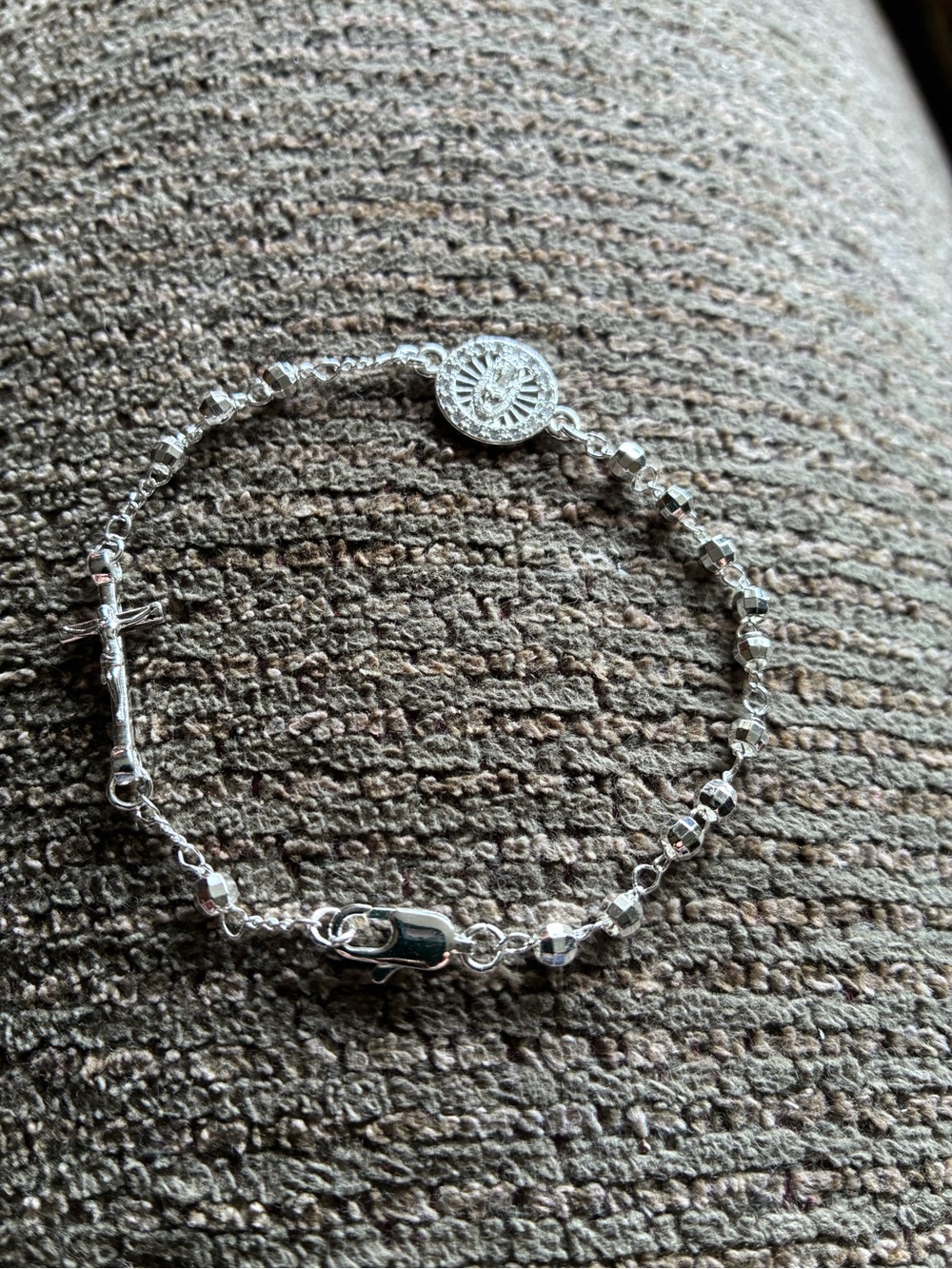 Sterling Silver Beaded Compass Charm Bracelet - Silver